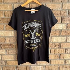 Yellowstone Dutton Ranch Graphic Tee Black Size L Western TV Show Cotton Shirt